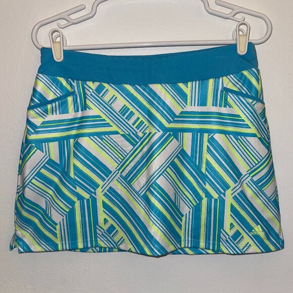 Adidas Girls Active Skort XL – Blue White Neon Yellow Tennis Golf Skirt Sz 14-15 - Picture 1 of 5